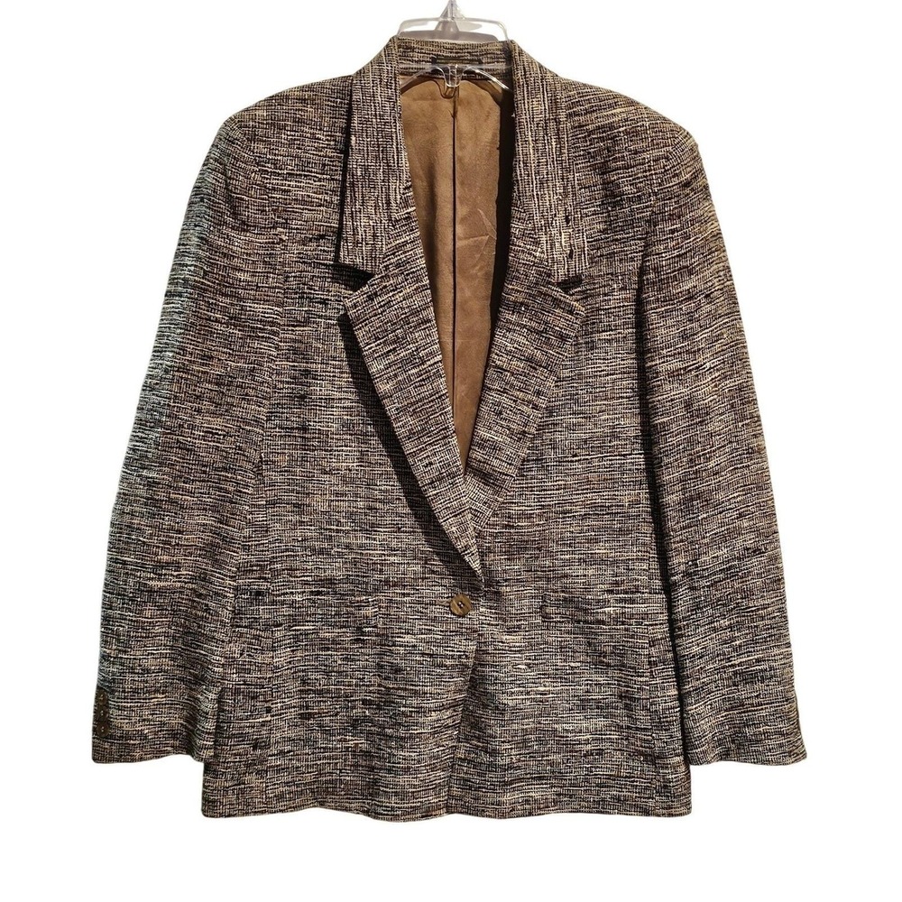 Vtg Barrie Pace LTD Tweed Blazer Jacket‎ Brown Tan Single Button Women 6/8